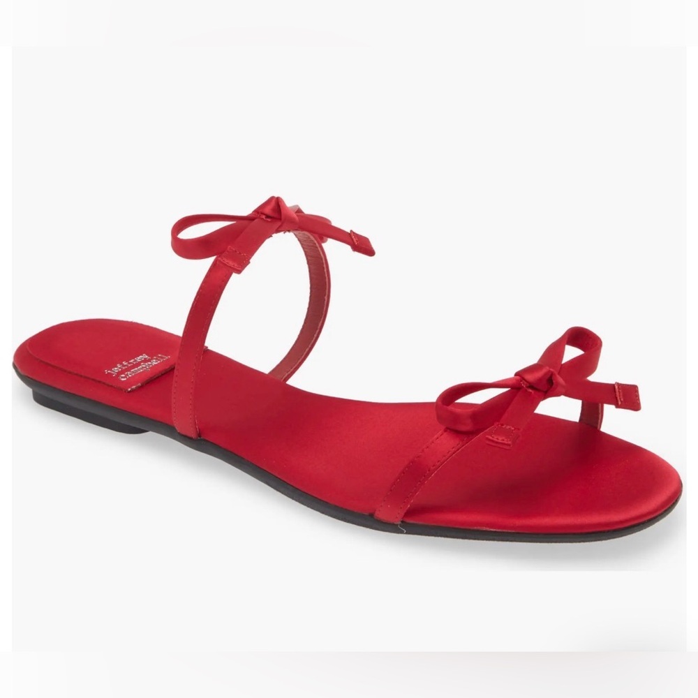 Jeffrey Campbell Red Satin Bow Toe Strap Sandals
